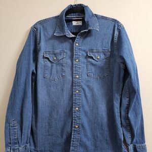 Wrangler Retro Premium Denim Western Shirt Pearl Snap Long Sleeve Men’s Medium